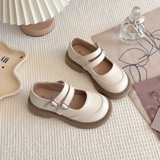 Girls' shoes children's princess small leather shoes 2025 autumn new small black shoes performance baby little girl single shoes high heels beige 26