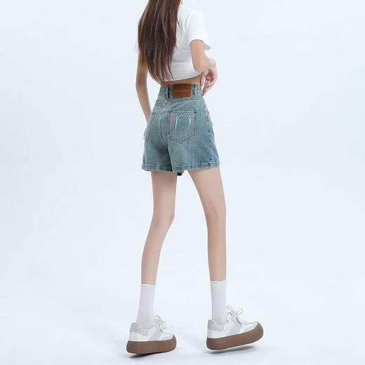 【小个子】新款2025年夏季女装高腰复古牛仔短裤外穿A字裙摆 浅蓝色 QGQ7019 L 【110-120斤】