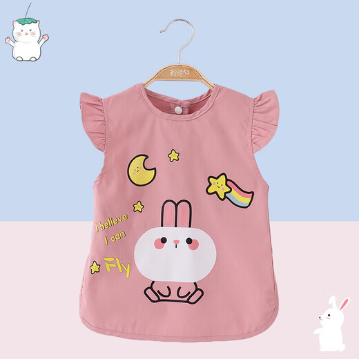 Babero para comer bebés, impermeable y sucio, camisa de bebé delgada, linda piel de conejo en polvo, talla 110 (recomendado para 3-5 años)