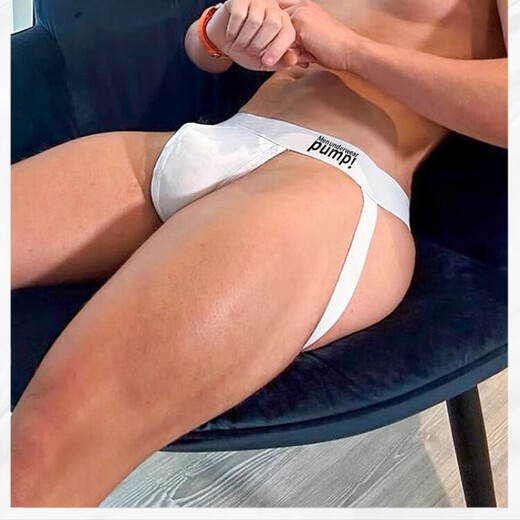 Sexy low-waisted men's thongs, masculine and comfortable, U-convex back, no need to take off double thongs, gay sex pants, white L