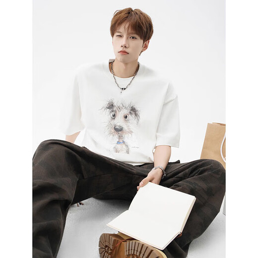 Poum American Cartoon Print Print Print Forteed Fit Fit Fit Fit Fit Fit Shirt Men's Summer High High Design Sense Casual Top Top Brand Loak Par