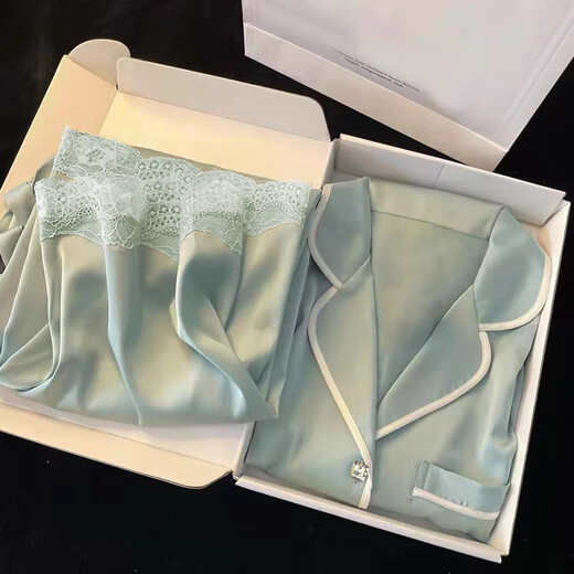 Antarktische grenzüberschreitende Pyjamas Kurzärärmelte Revers-Strickjacken sexy Spitze Einfache Home-Kleidung Set LW9214# M 170 [Vorgeschlagen 80-100jin [Jin ist 0,5 kg]]