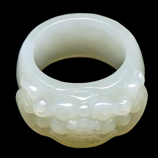 
Kaoyukaojue Orphan Hetian Jade Ring Men's Blue and White Jade Pixiu Ring Jade Ring Thumb Ring About 22mm Z1278L