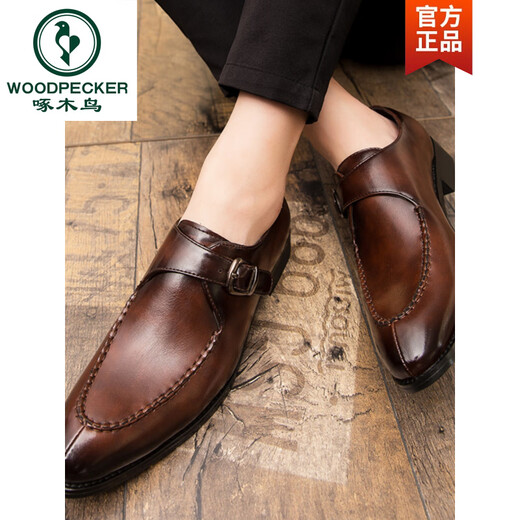 Woodpecker Business Herrenschuhe formale 2025 Four Seasons Britische Herren Spitze Zeh Casual Knickhaarstylist Nachtclub Retro Trendy Lederschuhe 3883 Brown 39 Standard Lederschuhe Größe