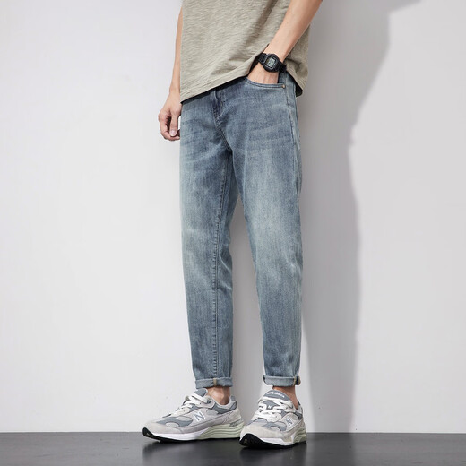 Danjun Summer Jean mince pantalon recadré pour hommes haut de gamme Lumière Lusined Colored Aged Super Soft Conical Harlan Pantalon Feet 3291 28
