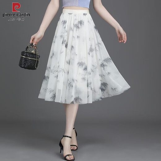 皮尔卡丹（PIERRE CARDIN）2025夏新款碎花半身裙女小清新短裙大摆网纱印花a字显瘦雪纺中裙 新面料雪纺纱(9906-9) 均码 (松紧腰)