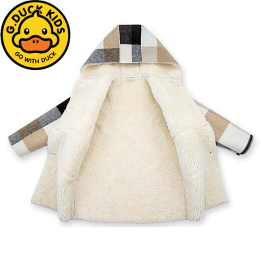 
G.DUCKKIDS Girls Coat 2023 Autumn and Winter Medium-Length Little Girl Plaid Thickened Tweed Coat Medium-Large Children's Tweed Trendy Large Plaid Plus Fleece Thickened Coat Size 130 Recommended Height 120CM3-12 years old