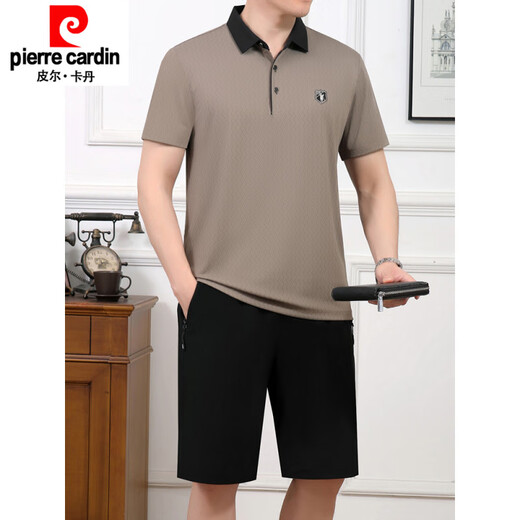 皮尔卡丹（pierre cardin）2025夏季新品中年男士爸爸父亲冰丝两件套短袖t恤短裤运动服套装 691牛仔蓝 L 建议100斤-----120斤体恤+裤子