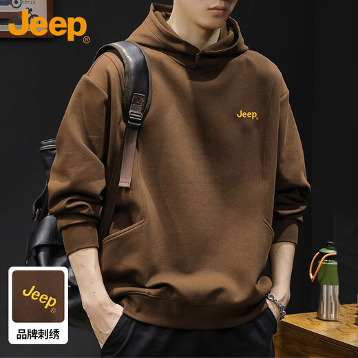 Jeep (JEEP) sweatshirt men's hooded autumn and winter loose bottoming shirt loose casual top men's brown XL