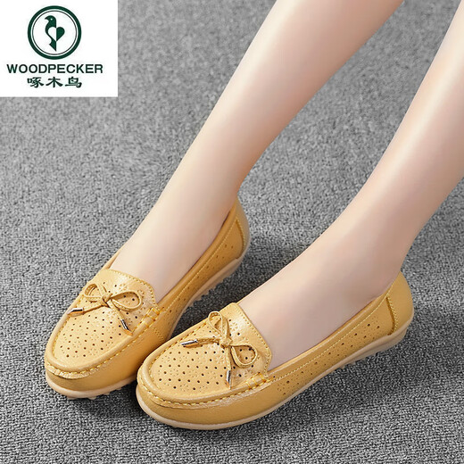 Specht Summer Flat Sohle Bohnenschuhe hohl weiche Sohle lässige Frauenschuhe atmungsaktive Mutterschuhe Krankenschwester weiße Schuhe Schwangere Frauen Single Schuhe 6629 hohl schwarz 37