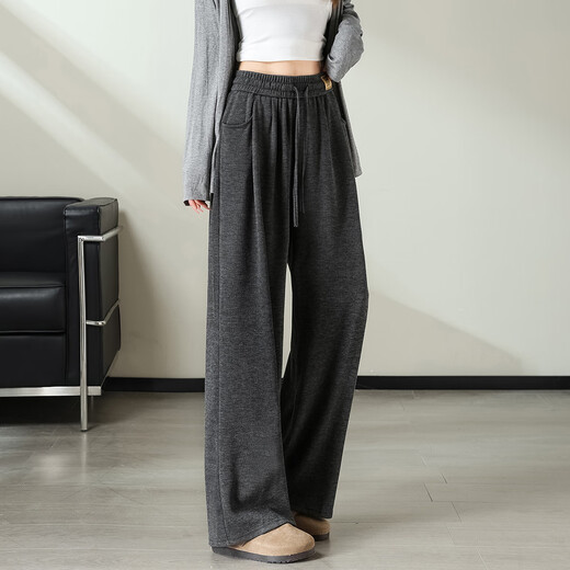TONLION 2025 Pantalones de pierna ancha de cintura alta para mujeres Pantalones casuales versátiles de estilo coreano delgado