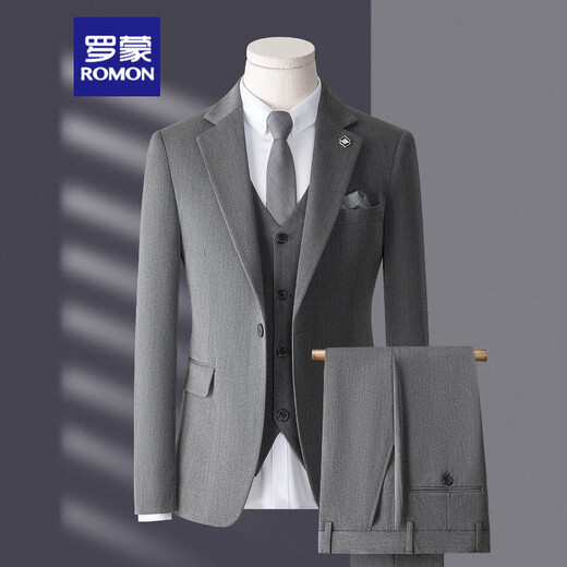 
ROMON (ROMON) suit men's three-piece Korean slim business casual suit groom wedding dress dark gray [top + pants + vest] shirt belt 6XL