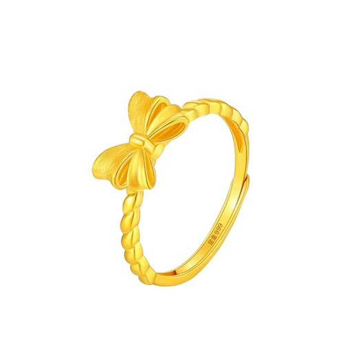 Chuhuang bow gold ring, solid ring, pure gold, silver, ancient gold, silver, open love ring for girl, bow ring, adjustable size