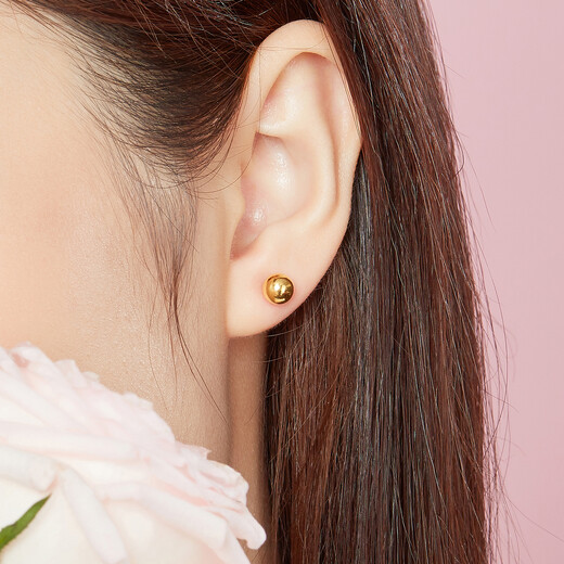 Lukfook Jewelry Pure Gold Glossy Round Beads Gold Earrings Price G01G0022DS Approximately 2.12 grams