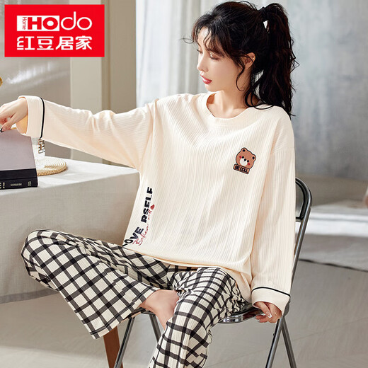 Hongdou (Hodo) Pyjamas für Frauen im Frühjahr und Herbststil, großer koreanischer Stil, langärmelige süße zweiteilige Set, Student Sommer-, Herbst- und Winter-Heimkleidung, können draußen getragen werden. GXT9928 M (Empfohlen 75-95jin [Jin ist gleich 0,5 kg]))
