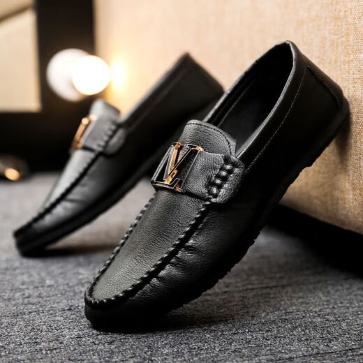 Принц Йирканг Новая тонкая мужская любовь бобов бобов мода Spirit Fashion Женат корейская версия маленькая кожаная обувь Универсальная водонепроницаемая мода универсальная D878 Black 39