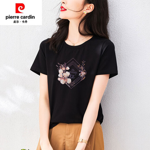 Pierre CARDIN (PIERRE CARDIN) Mulberry Silk 100% Summer Pure Cotton T-shirt Women's Short Sleeve Loose Temperament Fashionable Pink T-shirt Summer 2025 6172 Gray Powder Short Sleeve M (Suggested 80-105Jin [Jin equals 0.5 kg])
