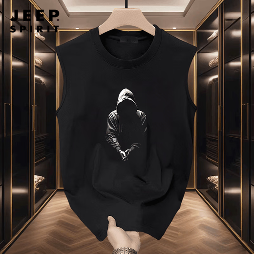 Jeep Spirit Summer Trendy Round Cuella sin mangas Camiseta Vest American Vest American Fitness Creative Creative Top Top Loose Black Vest delantero Izquierda Pequeña K1098 Dos piezas de Small S Recomendadas 70-80Jin [Jin equivale a 0.5 kg]