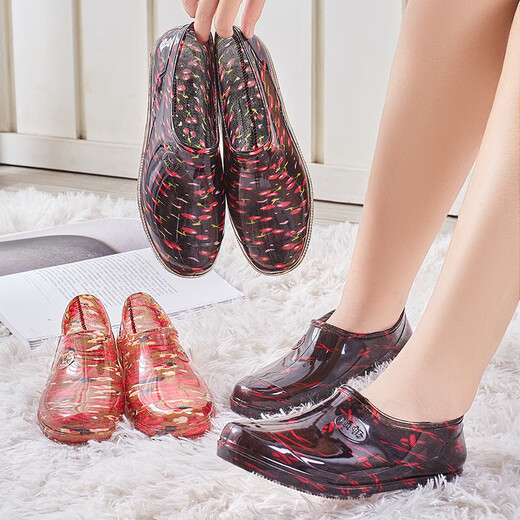 
Low-top rain shoes for women cow tendon sole anti-slip waterproof rubber shoes overshoes thickened wear-resistant kitchen work Yuanbao water shoes short cylinder 2388 cherry 39