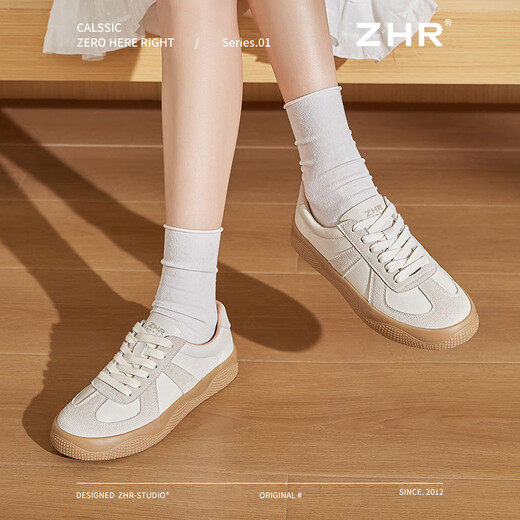 ZHR German training shoes women's board shoes couple casual versatile CP sports shoes for women retro lightweight soft sole non-slip commuter shoes rice gray 37