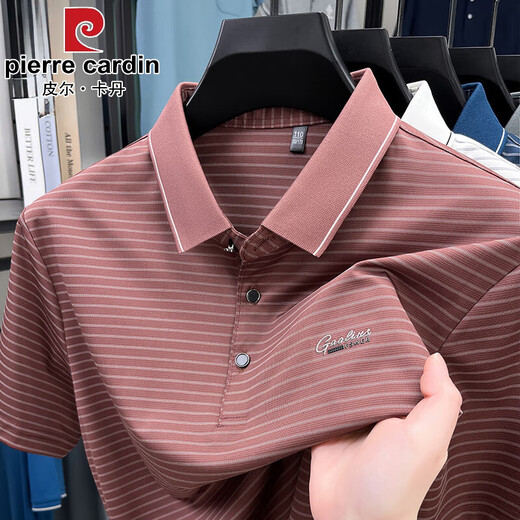 Pierre Cardin Summer La camiseta de manga corta para hombres de verano Polo rayado Polo rayado Lapa de seda de seda delgada de los delgados Dad Casual Dad White White 9922 M sugiere 90-115Jin [Jin iguala 0.5 kg]