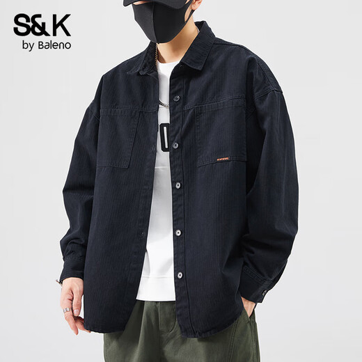 Baleno S&K мужская рубашка с длинными рукавами весна и осень новые японские лацканы из чистого хлопка повседневные топы мужская рубашка-куртка черная XL