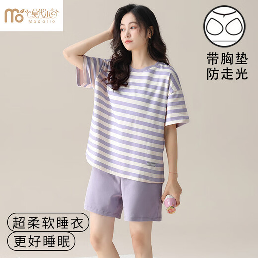 Yalu Breast Pad Integrierte Pyjamas für Frauen für sommer gestreifte Shorts-Shorts Anzug für Mädchen im Schlafsaalkleidung für Sommermodalanzug [mit Brustpolster] W12611 M Frauen empfohlen 80-100jin [Jin gleich 0,5 kg]