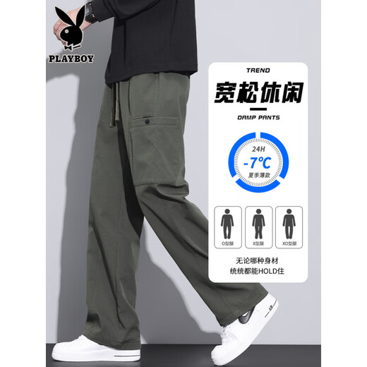 Playboy; PLAYBOY American Trendy Brand Work Pants Pantalones de paracaidista heterosexuales de los hombres 2025 Summer delgada Sports Charners informes 9856-Militar Green 2xl [Merk] 150 ~ 165Jin [Jin equivale a 0.5 kg]