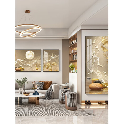 
KAOOSEEN entrance decoration painting facing the door 2024 sense vertical version entrance decoration painting modern light luxury meaning good corridor passing (Jiuyu Happiness) 135751 60*120 Local rich gold frame crystal porcelain painting (crystal porcelain craft + handmade diamond inlay