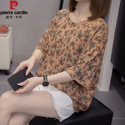 Pier Cardin 2025 T-shirt à manches courtes Cotton Fat MM Cotton pour femmes 200 Jin [Jin est égal à 0,5 kg] le ventre lâche miness et le haut polyvalent pour les femmes 9902 Pink M 80-95 Jin [Jin est égal à 0,5 kg]