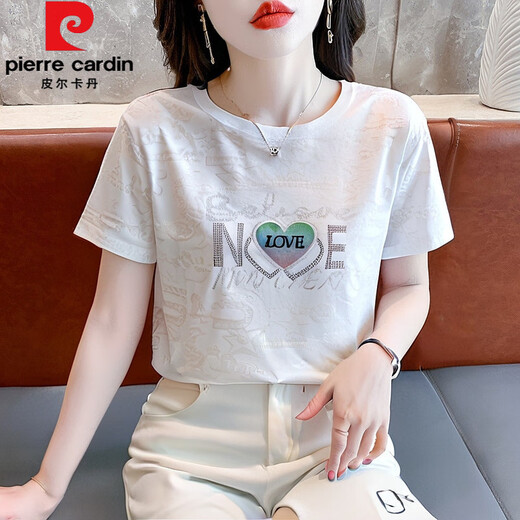 Pierre Cardin Pure Z Baumwolle kurzärmelige 2025 Neue Frauen-Front-Schulter-T-Shirt für Frauen vorne und vielseitig und modisch altersreduzierendes Schlampenkörper 6227 Pink S (Empfohlen 80 Jin [Jin gleich 0,5 kg] bis 95 Jin [Jin gleich 0,5 kg]))