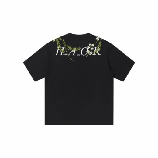 蕉京HASH AND CUEL美式字母植物花卉圆领重磅短袖T恤男女夏季 S1048#黑色 M