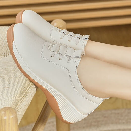 Belle Treppe Damenschuhe im Herbst Neue, vielseitige, dick gelöste Gelegenheitssportschuhe für atmungsaktive und komfortable, weiche Sohle, nicht gleitsame kleine weiße Schuhe RF-6221 Beige 37