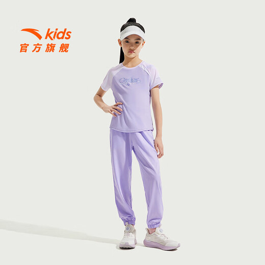 安踏儿童装女童套装夏装2025年新款短袖短裤时尚两件套洋气户外款 冷凝紫/冷凝紫-4 130