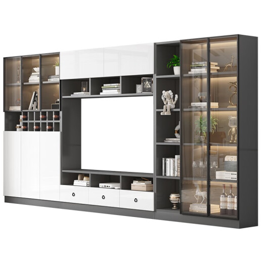 TV cabinet background wall cabinet integrated solid wood storage cabinet storage cabinet customized living room TV cabinet Jiangyuyuan style 14380*210*35cm door-to-door installation