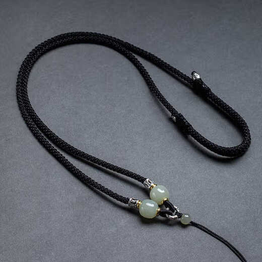 Crystal Hetian jade pendant lanyard hand-woven necklace rope safety buckle Pixiu gold jade high-end hanging neck rope for men and women black rope-white jade