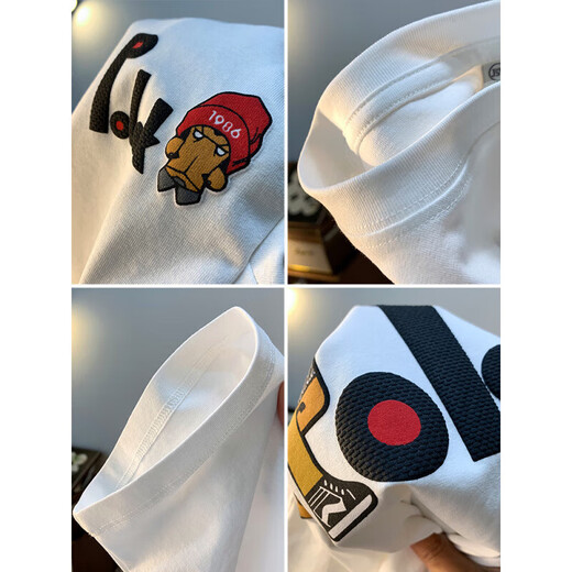 Pang Donglai dl großer Größe 200 Jin [Jin ist gleich 0,5 kg] Rundes Hals kurzärmeliges T-Shirt für Männer 2025 Sommer Hongkong Style Drucken Baumwoll-T-Shirt JSW9923 White M Empfohlen 90-108 Jin [Jin gleich 0,5 kg]