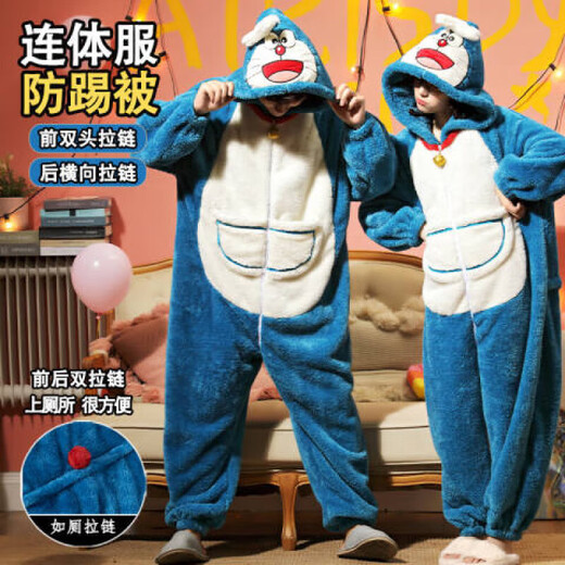 桑琴情侣连体睡衣女学生秋冬季卡通动漫珊瑚绒加绒加厚居家服男款宽松 珊瑚绒-YPF#3891#【拉链连体】 2XL 加大男款【建议160-180斤】