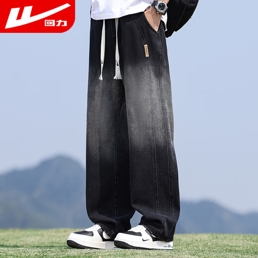 Pull-back jeans men's winter velvet warm pants men's American high street straight casual pants men's wide-leg pants men's pants