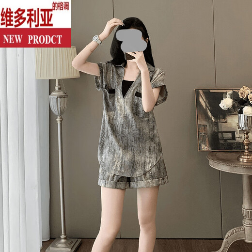 维多利亚的格调女装夏装短袖短裤套装女2025新款显瘦时尚洋气休闲运动两件套 卡其色 S 【建议85-100斤】