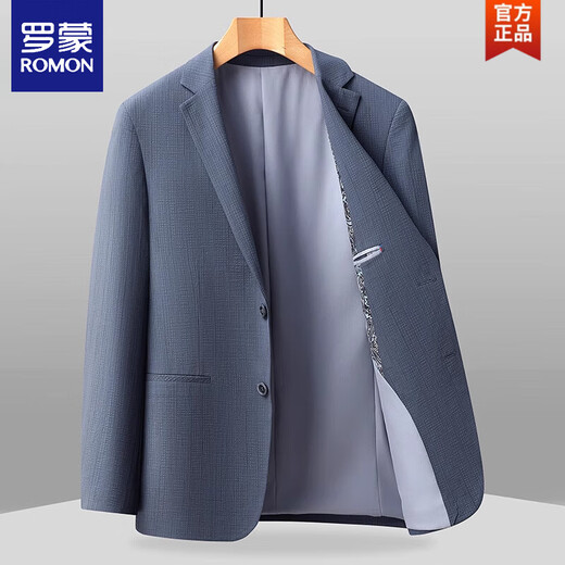 罗蒙（ROMON）西装春夏薄款针织抗皱2025新款免烫格纹商务休闲免烫西服外套 6630卡其色 M 170/100-120斤