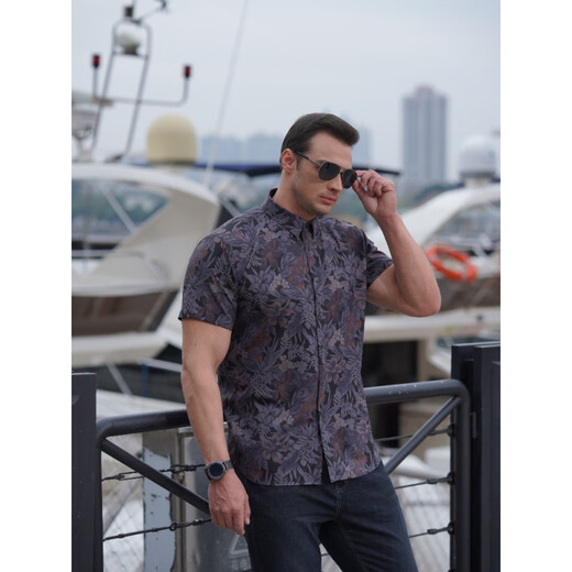 Siete lobos Camisa Europea y Americana de Men Spreved Shirt Man Fat Man Summer Fin Digital Breats Plus Fat Fat Buse Salled Micro-Sleved Tend 9202 Red L (175) 9205*175/109