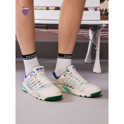 盖世威（K·SWISS）KSWISS板鞋夏季透气休闲百搭潮流时尚运动鞋满贯鞋9275-US 107温布尔登白/豆腐白/海军蓝/天 42
