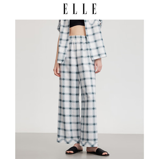 ELLE Plaid Casual Suit 2025 Summer New Style Loose, Lazy, Skin-Friendly, Comfortable, Can be Weared Outer Home Clothes Black and White (Pajama Pants) S