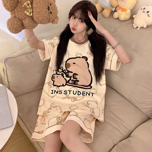 喻可眠女士睡衣可爱纯棉夏季短袖薄款初中大学生套装家居服大码宽松公主 TN826 2XL 【140-160斤】