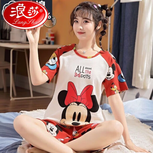 浪莎睡衣女夏季纯棉短袖韩版可爱卡通学生大码女士家居服两件套装夏天 897 女标准M[75-90斤] 均码