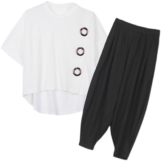 Cool Capítulo (Kuzhang) Gran tamaño MM MM Harem Pants Set 2025 Spring and Summer Nuevo estilo Slimming Slimming Sports y casual set de dos piezas Negro 9928 M Recomendado 80-100