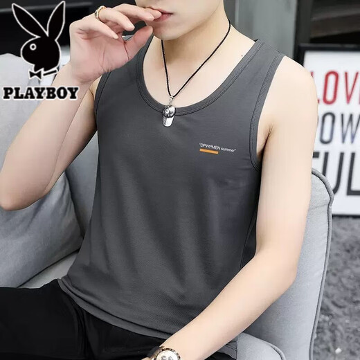 
Playboy (PLAYBOY) high-end ice silk men's vest for summer new fitness sports loose sleeveless T-shirt base quick-drying breathable vest vest 2 pieces black + dark blue summer pattern collection XL recommendation [130-145Jin [Jin equals 0.5 kg]]
