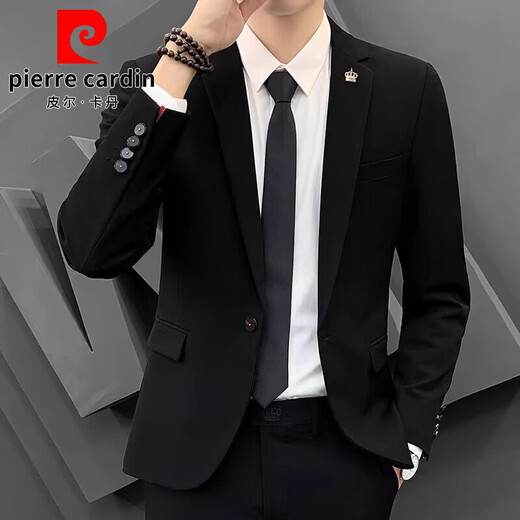 Pierre Cardin high-end customized suit men's spring and autumn business casual suit formal wedding dress groomsman suit 9825 black single suit XL 121-140Jin Jin equals 0.5 kg