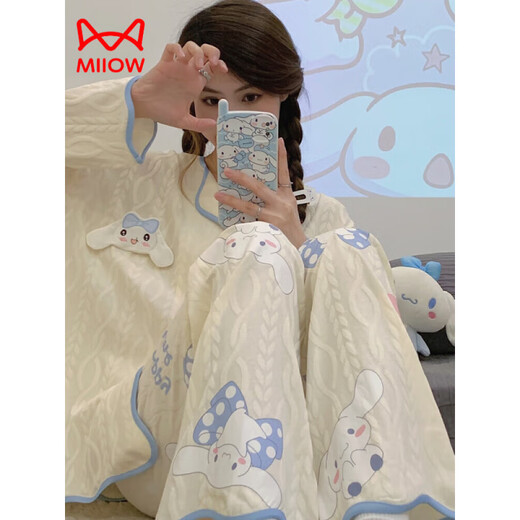Miiow King Catman Elvis Pure Cotton Pyjamas für Frauen Frühling und Herbst Neue Langarmhosen Loose Strickwind Sweet Cartoon niedliche Heimkleidung Set 9215 m [Vorgeschlagen 80-100Jin [Jin gleich 0,5 kg]]